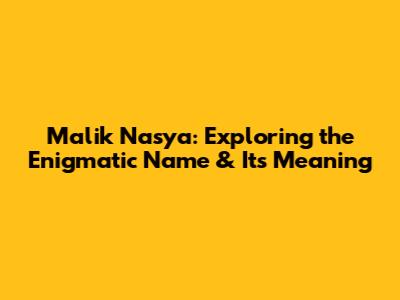 Malik Nasya: Exploring the Enigmatic Name & Its Meaning