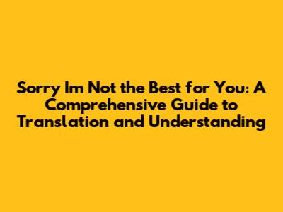 Sorry I'm Not the Best for You: A Comprehensive Guide to Translation and Understanding