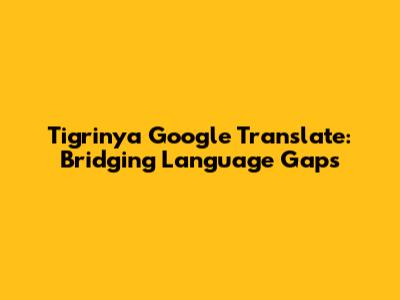 Tigrinya Google Translate: Bridging Language Gaps